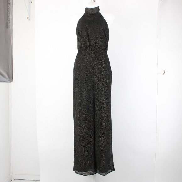 House Of Harlow Jumpsuit NEW Sz L Black Gold Black Polka Dots Nylon Jumpsuit - Picture 3 of 16